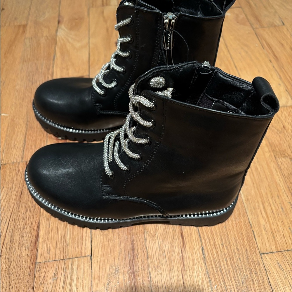 Tahari Black Kids Boots with Silver Accents